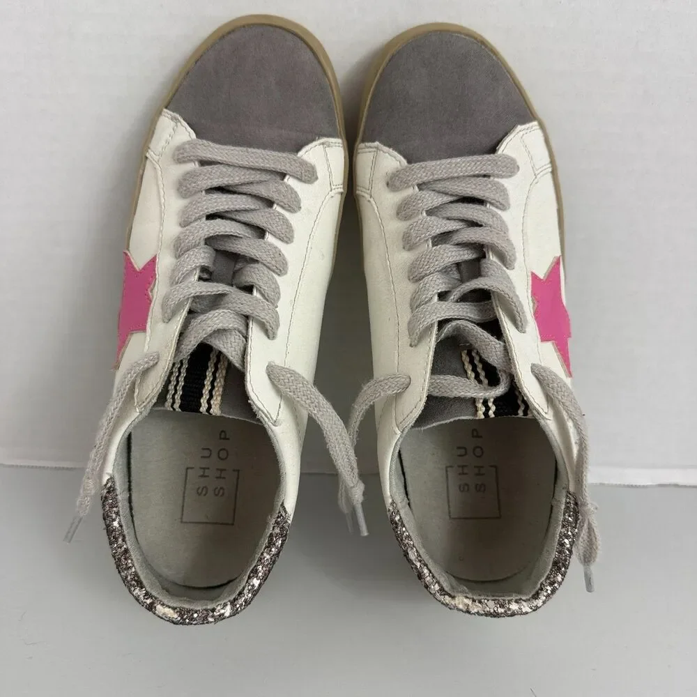 SHU SHOP Kids Paris Sneakers White Gray Pink Star Shoes Size 3